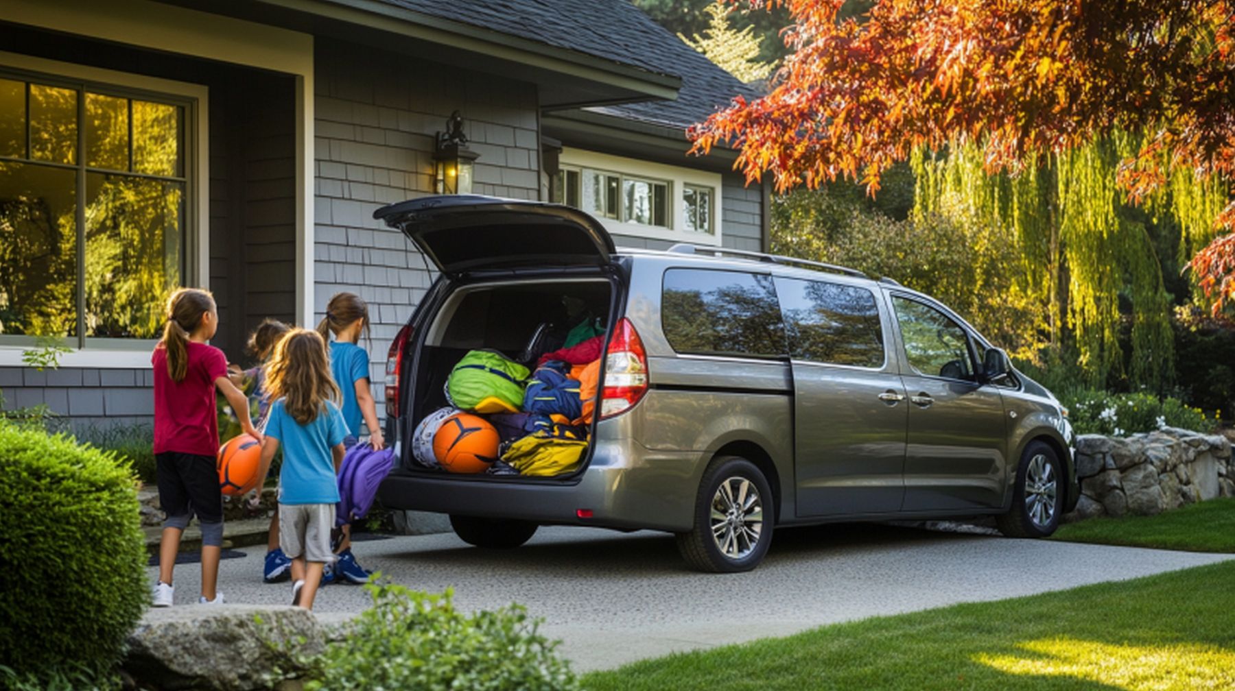 Famille chargeant ses bagages dans un van